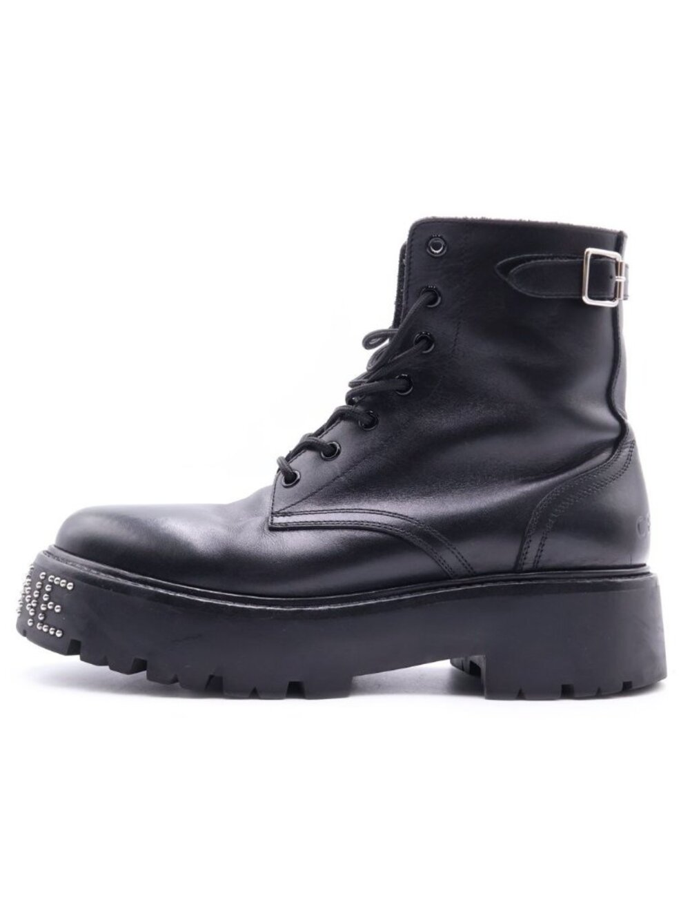 Celine Bulky Studded Logo Leather Lace Up Boots BE Black